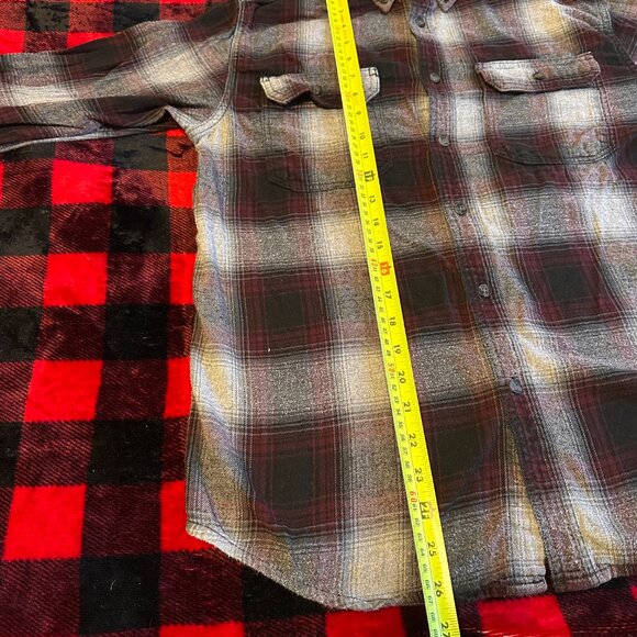 George Casual Button Down Mens Medium Gray Plaid Rugged Flannel Shirt - Picture 5 of 5